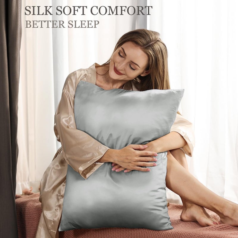 Adubor 100% Silk Pillowcase - Mulberry Silk Pillow Cases, 23 Momme 6A Grade Fibers, Silk Pillow Case for Hair and Skin Health, with Hidden Zipper (Queen 20''x30'', Dark Gray, 1PC) - Image 2